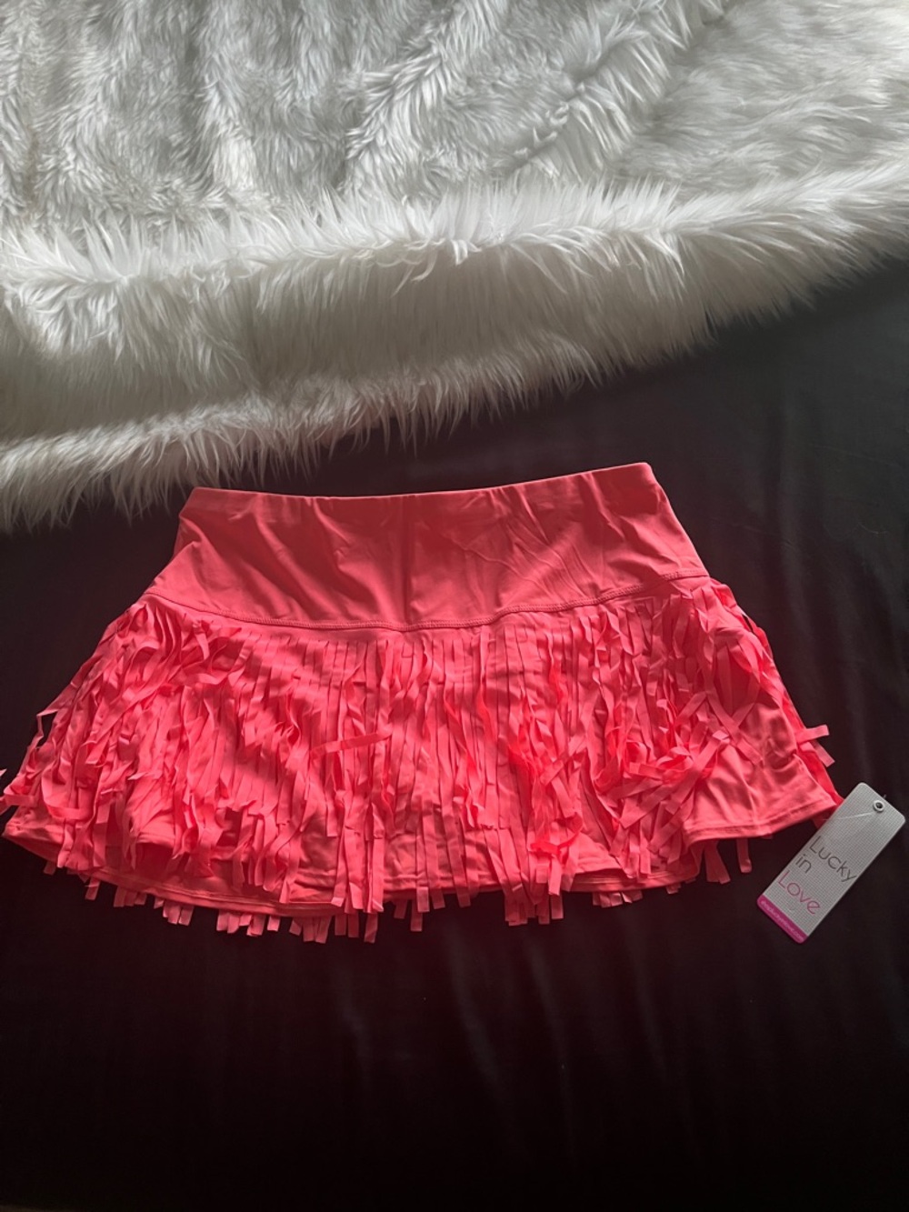 Lucky in Love Neon Coral Fringe Mini Skirt